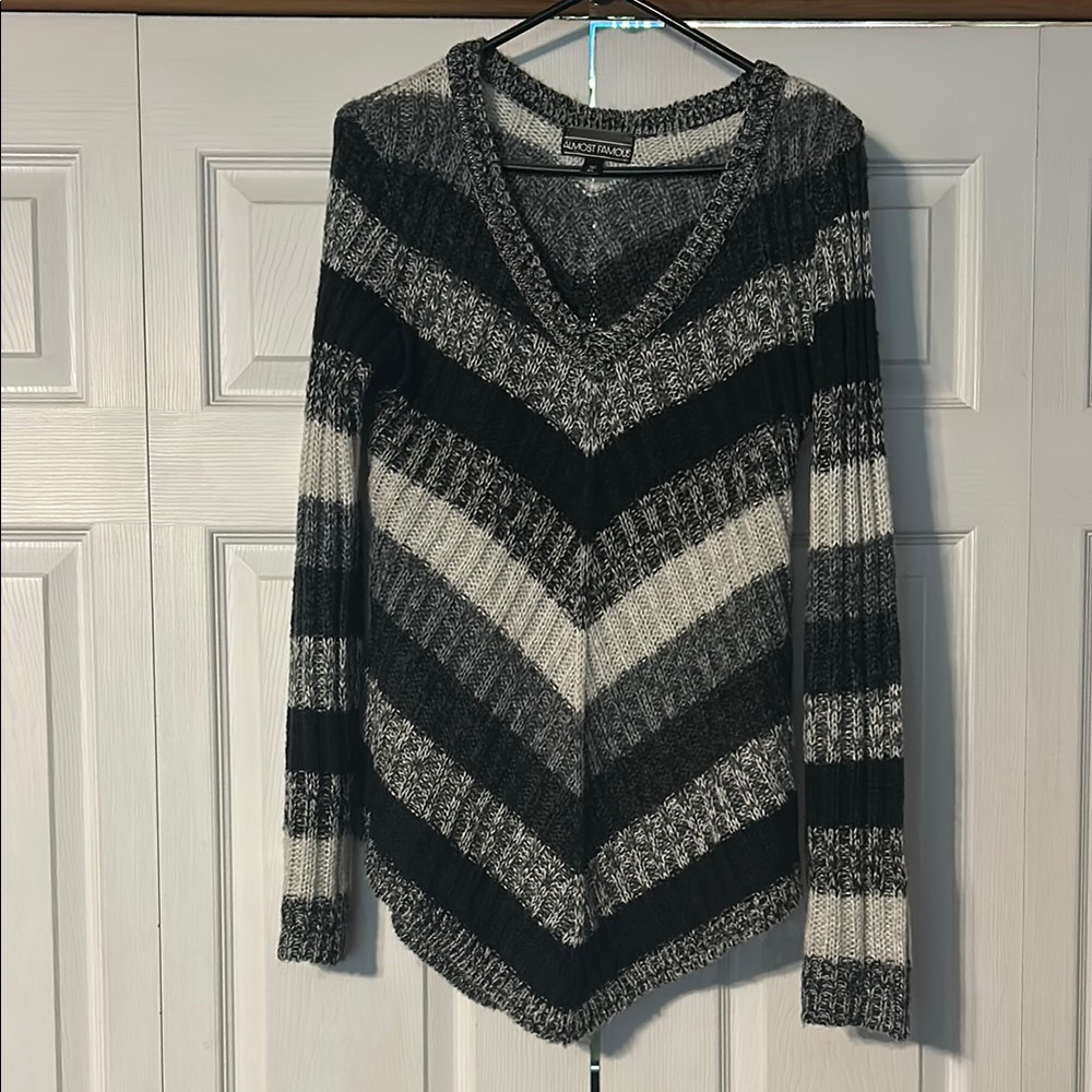 Black and Gray Striped Women's Sweater